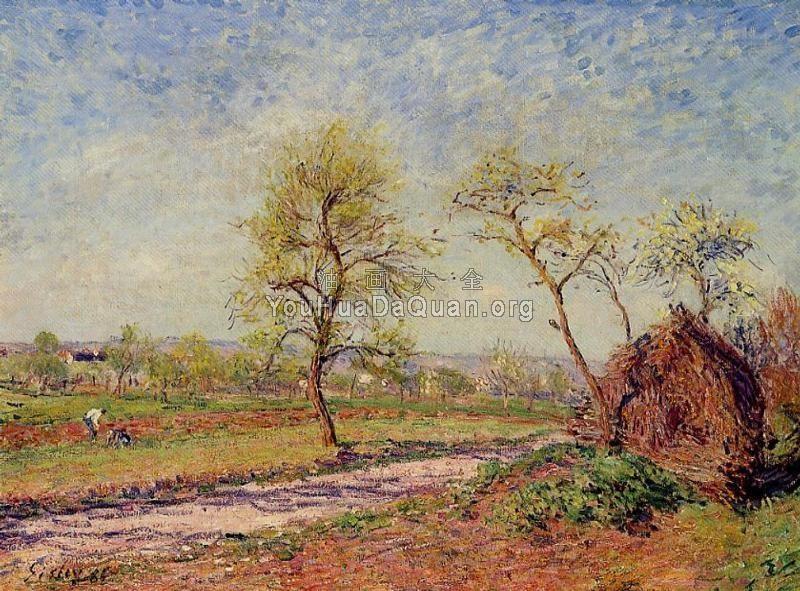 Road from Veneux to Moret on a Spring Day - 阿尔弗莱德·西斯莱